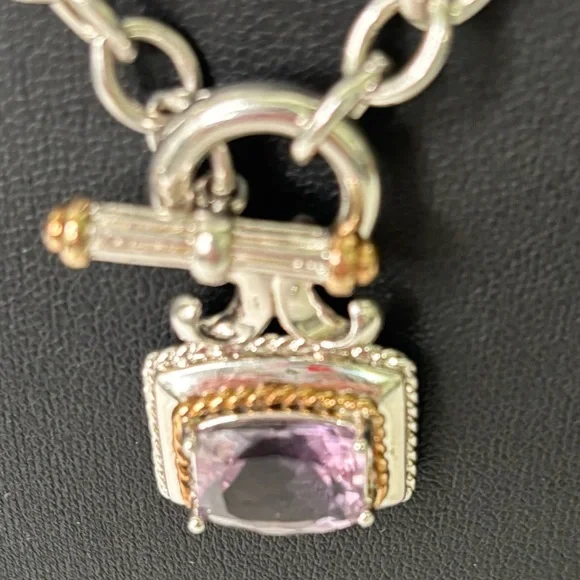 Chunky Amethyst Silver Necklace | Sterling Silver & Gold-Filled Accents - Picture 4 of 8